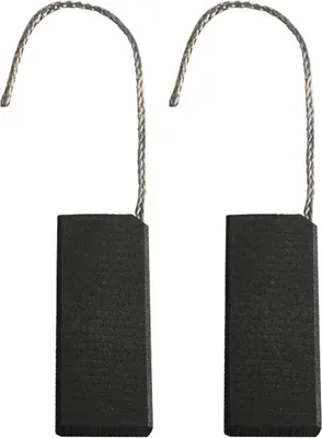 Two carbon brushes with wires attached, isolated on a white background.
