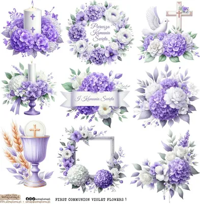 Image de Papier autocollant - ScrapLove - Fleurs de la première communion Violet 1 Communion