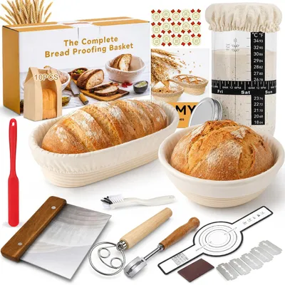20-tlg. Sauerteig-Set mit 2 Gärkörbchen, Rattan, für Brotbacken