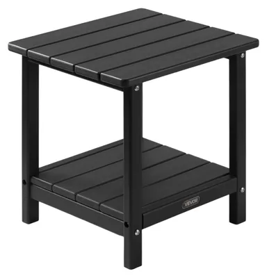 Zdjęcie produktu dla Plastikowy stolik boczny VEVOR, 45x38x44 cm, stolik ogrodowy wykonany z HDPE, stolik balkonowy z 2 półkami, stolik nocny, stolik kawowy, stolik dekoracyjny, odpowiedni na taras, basen, plażę, werandę, ogród, czarny