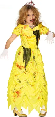 Produktbild von Zombie-Prinzessinnenkostüm für Mädchen Halloween-Kostüm gelb-rot