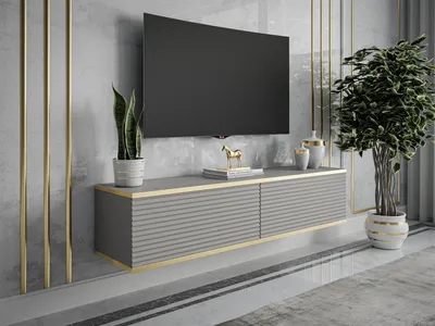 Produktbild von RTV Schrank OXFORD II 135 cm, Grau / grau matt + gold