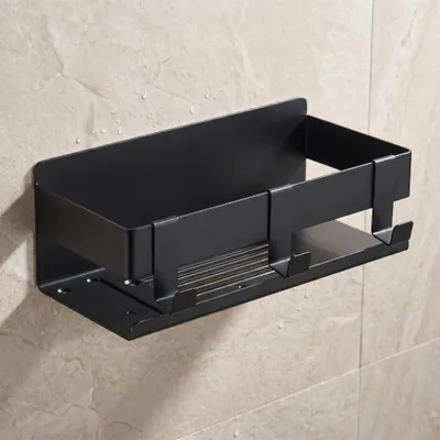 Produktbild von DEKAZIA® Duschablage Edelstahl Schwarz - Selbstklebendes Duschregal ohne Bohren mit Rostfreiem Material, Herausnehmbarem Boden und Starker Klebefläche