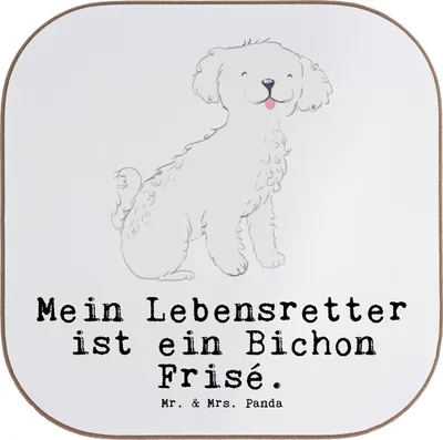 Produktbild von Mr. & Mrs. Panda Tischuntersetzer Bichon Frisé Lebensretter - Weiß - Geschenk, Untersetzer für Gläser, Coaster, gläseruntersetzer, Glas, weinflaschenuntersetzer