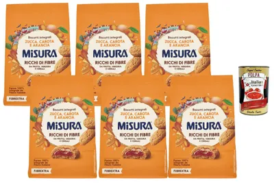 Produktbild von Italian Gourmet - Fibrextra, Ballaststoffreiche Vollkornkekse mit Kürbis, Karotte & Orange, 6 x 260 g Frühstückskekse Ricchi di Fibre, Multicereali mit Frucht & Gemüse + Italian Gourmet Polpa
