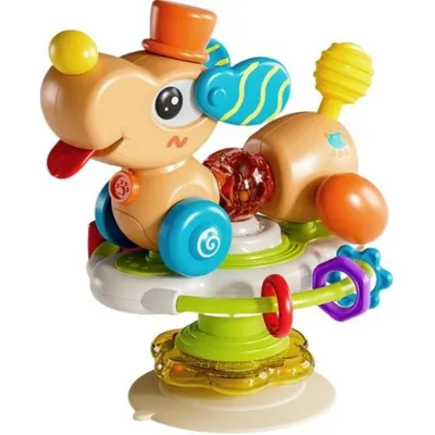 Produktbild von Kinderstuhl Spielzeug mit Saugnapf – Saugnapf Spielzeug Baby – Sensorisches Montessori Spielzeug – Motorikspielzeug – Brauner Hund – Ab 1 Jahr