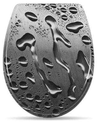 Produktbild von Eikuavons Toilettendeckel WC-Sitz Klodeckel mit SoftClose Absenkautomatik, aus Harnstoff-Duroplast, einfache werkzeuglose Montage, hohe Stabilität, Universal Oval WC-Sitz, Graues Wassertropfen Muster