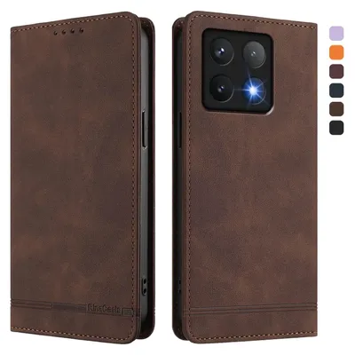 Image de Etui pour Xiaomi 14T, étui rétro en cuirPolyuréthaneavec support et fentes pour cartes Marron