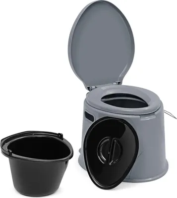 Produktbild von GOPLUS 5L Campingtoilette, Tragbare Toilette, Reisetoilette mit Toilettenpapierhalter, Komposttoilette mit Sitz und Deckel, mit abnehmbare Eimer (Grau)