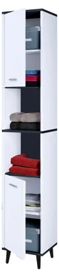 Produktbild von Hochschrank aus Holz für das Badezimmer | Badmöbel | Stand Badschrank | Maße ca. H. 181 x B. 32 x T. 28 cm