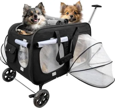 Productafbeelding van Famanu transportbox met wielen voor twee honden - Grote reistas voor katten of honden