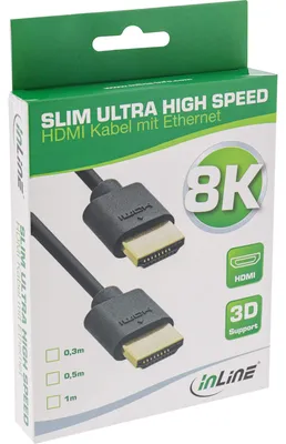 Produktbild von InLine Slim Ultra High Speed HDMI Kabel, 8K, 2m, schwarz/gold