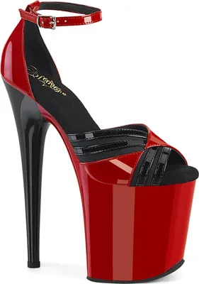 Produktbild von FLAMINGO-884 Pleaser vegane Damen High Heels Plateausandaletten rot schwarz