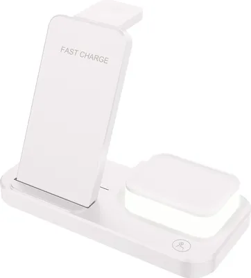 Image de station de charge sans fil 3 en 1 avec veilleuse LED Support chargeur pliable pour Iwatch IPhone Airpods Blanc
