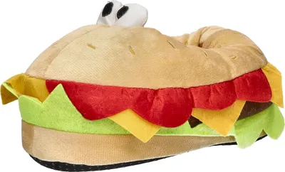 Produktbild von Hausschuh Textil Braun mit lustiger Cheeseburger-Optik für Damen und Herren