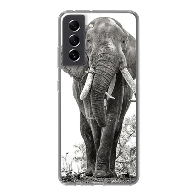 Produktbild von MuchoWow® Handyhülle Schutzhülle Hülle für Samsung Galaxy S21 FE Elefant - Porträt - Tiere - Schwarz und weiß Silikon Softcase Handy Hülle - Mobiltelefonhülle