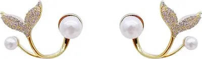 Produktbild von 1 Paar Damen Ohrstecker Fischschwanzform Kunstperle Strass Poliert Abschlussball Party Ohrstecker Lady Dating Schmuck