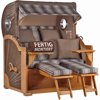 Produktbild von Strandkorb Baltikum Teak PE Grey 2,5 Sitzer Volllieger mit Bullaugen