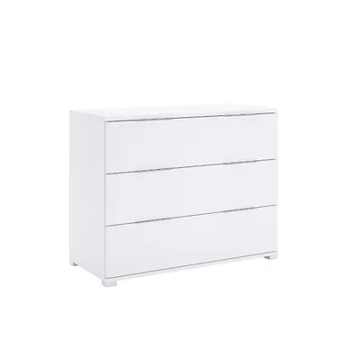 Produktbild von Kommode Weiß Matt – 3 Schubladen – Metallgriffe – 100x46x79 cm – Teleskopschienen – Stauraum für Flur Schlafzimmer Wohnzimmer