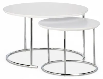 Produktbild von Relaxdays Beistelltisch 2er Set rund, kleiner Couchtisch matt, Satztisch Holz und Metall, verchromt, 60x60 cm, weiß