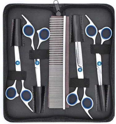 Image de Kit de ciseaux pour chiens en acier inoxydable avec peigne et 4 ciseaux