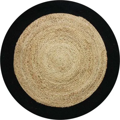 Image de Tapis rond en jute et coton bande noire diam.120