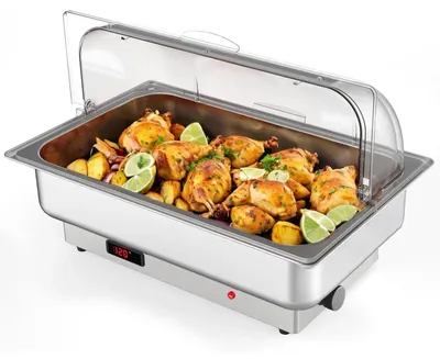 Produktbild von Elektrischer Buffetwärmer - Chafing Dish - 9 L Volumen - Temperaturregelung - 600 W - Rolltop-Deckel - Edelstahl - Silber