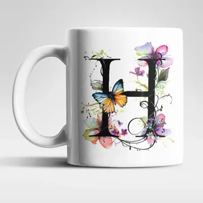 Produktbild von Name A bis Z Blumen Schmetterlinge Kaffeetasse Teetasse Tasse Geschenkidee – H