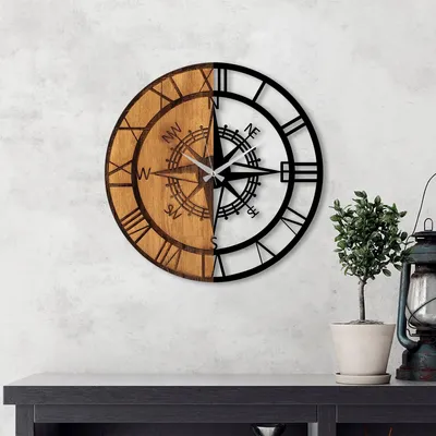 Produktbild von Opviq, Clock- TNL1153, Nussbaumfarbe,Schwarz, Wanduhren, 56 x 3 x 56 cm, 100% Holz (Dicke: 3 cm) / Metall