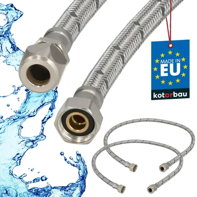 Immagine prodotto di KOTARBAU® 2 Pezzi Tubo Flessibile per Rubinetto 3/8“ x 3/8“ Tubo di Raccordo 90 cm Dado Girevole x Raccordo a Pressare Acciaio Inox