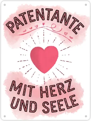 Produktbild von Patentante mit Herz Metallschild XL in 21x28 cm Herz und Seele