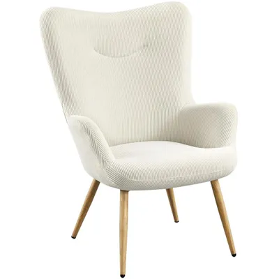 Produktbild von Yaheetech Ohrensessel Polstersessel, aus Cordstoff, klappbare Rückenlehne, bis 136 kg, Relaxsessel Armsessel, Beige