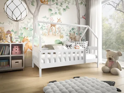 Obrázek produktu pro MTJMöbel dětská postel LUNA 160x80cm s matrací, domácí postel s bezpečnostním zábradlím, bílé dřevo
