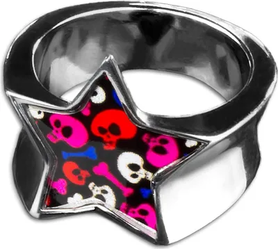 Produktbild von viva-adorno Gr. 56 (17,8 mm Ø) Edelstahl Damen Ring Stern Buntes Motiv Animal Print Muster Fingerring Rockabilly RS46 Totenköpfe pink rot