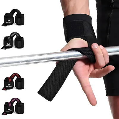 Produktbild von Gym Straps - mit Handgelenkband für Gewichtheben und Powerlifting - Handgelenkbandagen - Hebegurte - Griffbänder - Fitnessgriffe - für Deadlifting Fitnessstraps