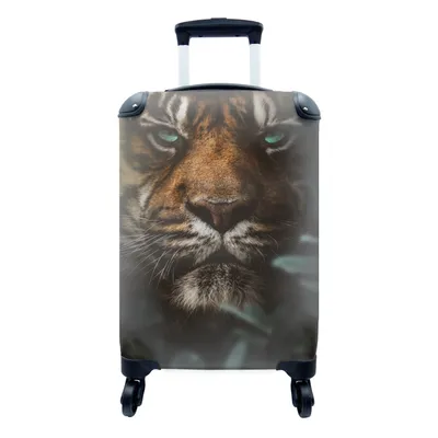 Produktbild von MuchoWow® Koffer Handgepäck Trolley Rollkoffer Kleine Reisekoffer mit 4 Rollen - Tiger - Dschungel - Pflanzen - Cabin Size < 55x40x23 cm & 55x40x20 cm - Fotokoffer - Kabinenkoffer - Boardgepäck - Reise-Box - Reisekoffer - Reisegepäck - Koffer mit Bild - Trolley für Kinder