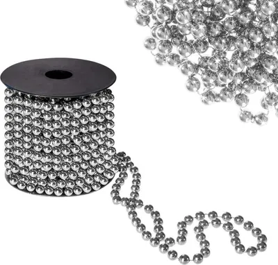 Zdjęcie produktu dla Łańcuch świąteczny Girlanda z koralikami - 10 m, 8 mm, srebrny