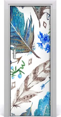 Produktbild von Tulup Türaufkleber 75x205 cm Dekorative Aufkleber Selbstklebend Wasserdichte Tapete Abnehmbar Schlafzimmer Wohnzimmer Wohnkultur - Federn und Blumen