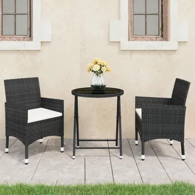 Produktbild von 3-tlg. Bistro-Set Poly Rattan und Hartglas Schwarz , Gartenmöbel-Sets Design 2024