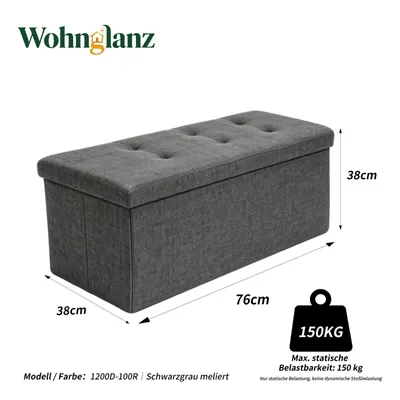 Produktbild von Bettbank 76x38x38cm Sitztruhe Aufbewahrungsbank schwarzgrau 150kg Belastung