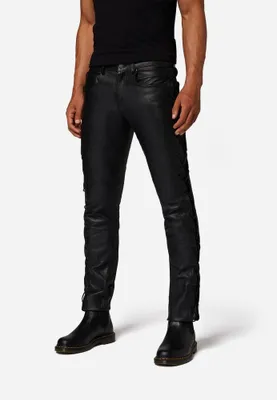 Immagine prodotto di Pantaloni stringati da uomo in pelle Cow Waxy - Nero / 30