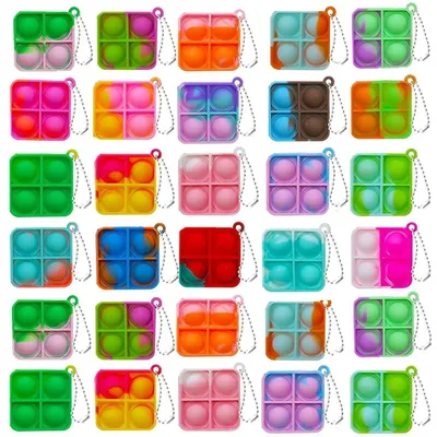 Produktbild von 30 Stück Pop Push It Fidget Toy, Mini Squeeze It Fidget Toys, Mini Silicone Keychain Toys, Poppet Bubble Toys aus Silikon, Spielzeug mit Schlüsselbund