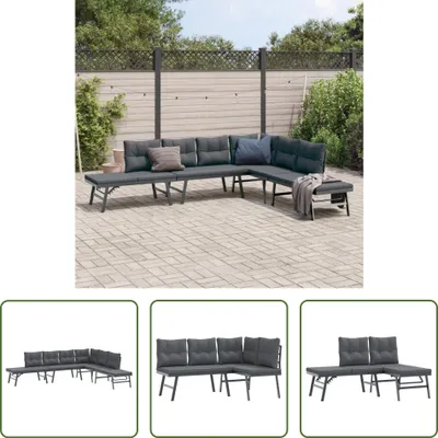 Image de The Living Store Bancs de jardin 4 pcs. avec coussins Noir Acier revêtu par poudre