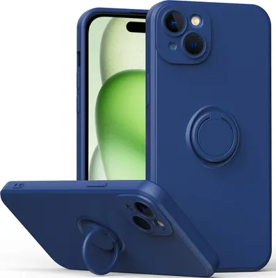 Produktbild von iPhone 15 Handyhülle, Ring Halter Ständer Kratzfeste Weiche Silikon schutzhülle für iPhone 15 Blau