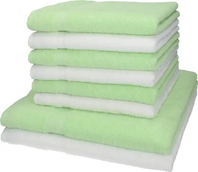 Produktbild von Betz 8-tlg. Set PALERMO - 2 Liegetücher 6 Handtücher 100% Baumwolle  Farbe: weiß / grün