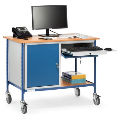 Image de Table roulante Fetra avec armoire en acier et tiroir coulissant