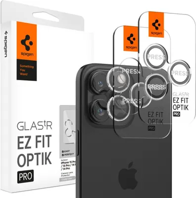 Obrázok produktu pre Spigen GLAS.tR EZ Fit Optik Pro, Apple, iPhone 15 Pro / 15 Pro Max / 14 Pro / 14 Pro Max, Odolné proti poškriabaniu, Priehľadná, 2 kusov