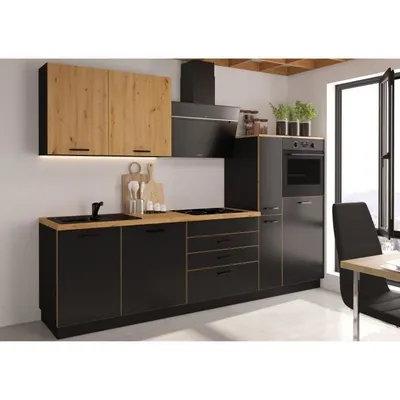 Image de Cuisine complète AYA -Reproduction noir - L 280 x P 60 x H 214 cm - Plan de travail inclus