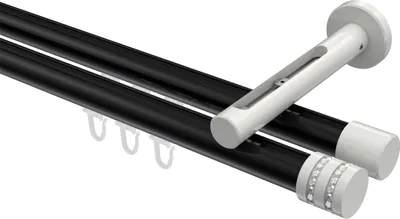 Produktbild von Interdeco Innenlaufstange / Gardinenstange mit Innenlauf Schwarz / Weiß, Typ Siteno Estana (Glitzerkappe), 20 mm Ø 2-läufig, 160 cm
