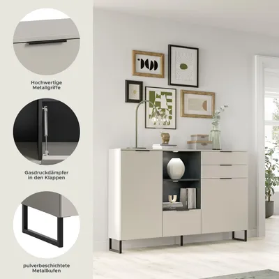Produktbild von Noida Sideboard 2 Türen, 1 Klappentür, 2 Schubladen, 2 Regale Kaschmir Nachbildung.